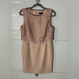 Tahari by Arthur S. Levine Lace Overlay Sheath Dress Blush Nude 10P Petite